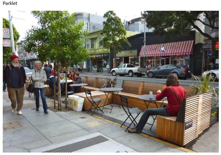 People sitting in a Parklet